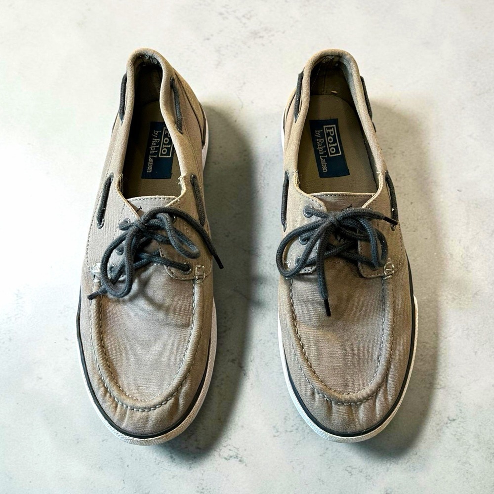 Polo Ralph Lauren Franz Men's Gray Canvas Boat Shoes Lace-Up US 10D